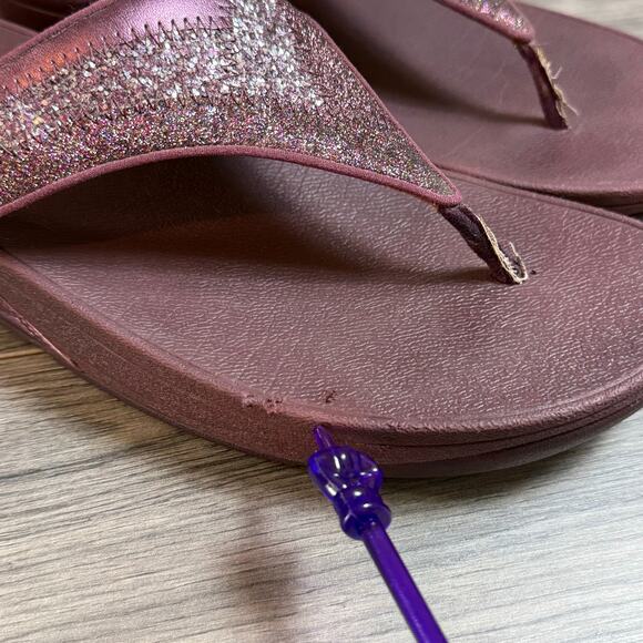 FitFlop Lulu Glitter Toe Post Thong Sandal Size 10 Wobbleboard Wedge Slip On - Picture 7 of 16